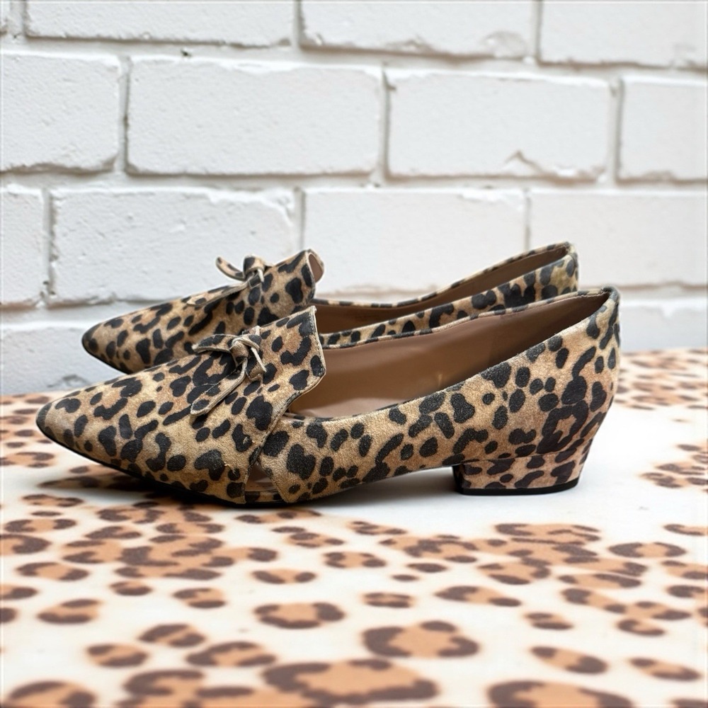 Cole Haan Viola Skimmer Flat Women's Size 8 Leopard Print Suede Slip-On Bow Sexy